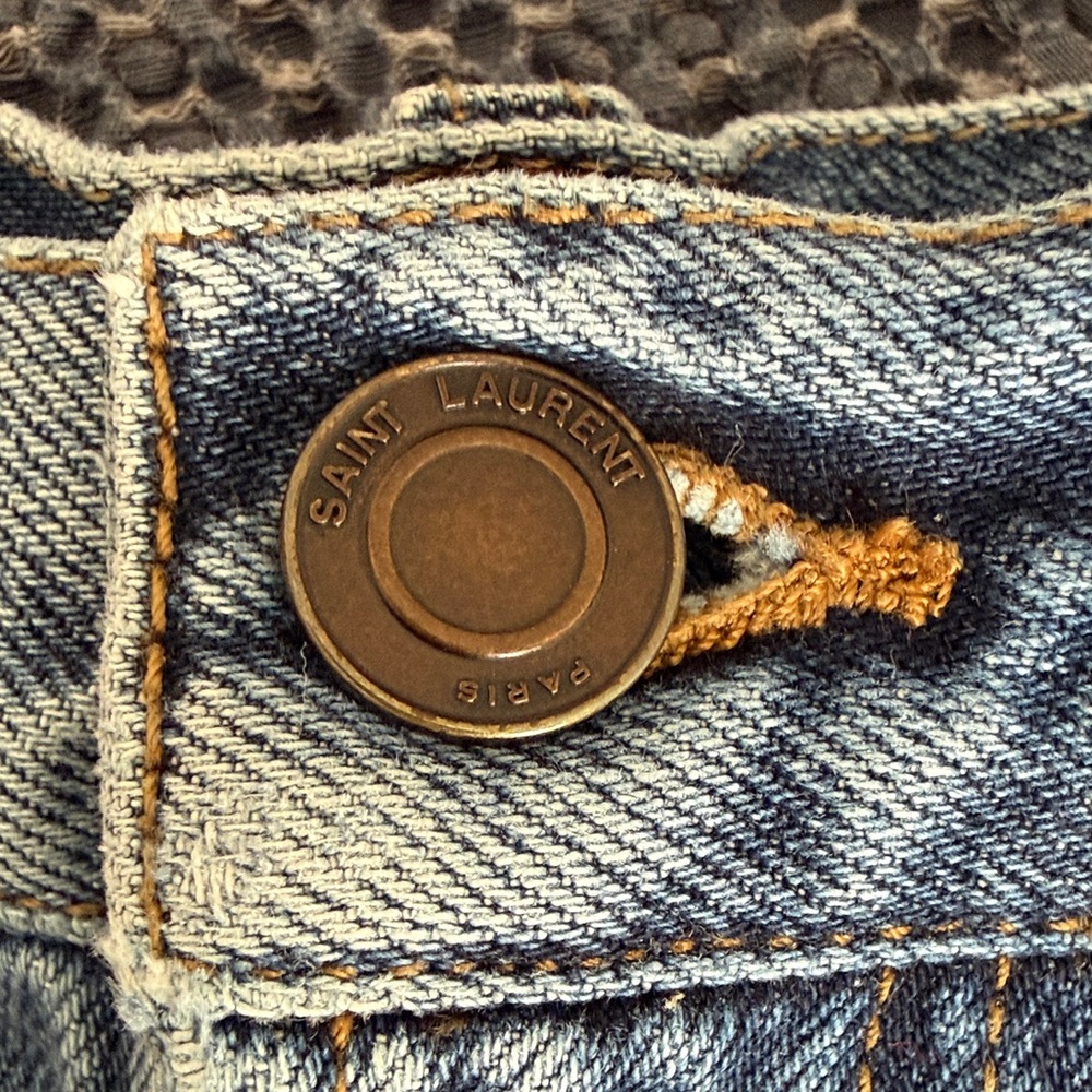 Saint Laurent Light Blue Distressed Denim Cutoff Shorts - Picture 3 of 6